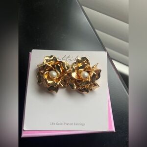 ettika Gold Floral Pearl Clip-On Earrings